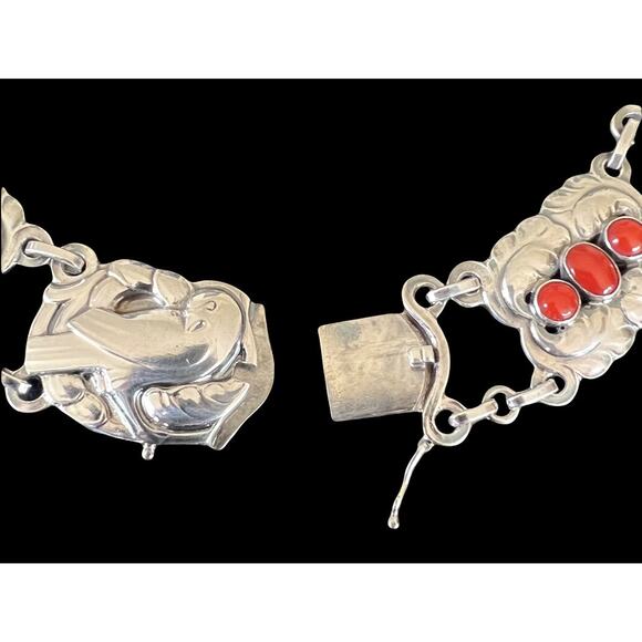 Georg Jensen Denmark Sterling Silver Coral Dove Bird Panel Links Necklace No. 17 - Picture 5 of 10